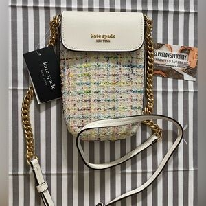 NWT Kate Spade Steffie Tweed North South Phone Crossbody Retail $198.